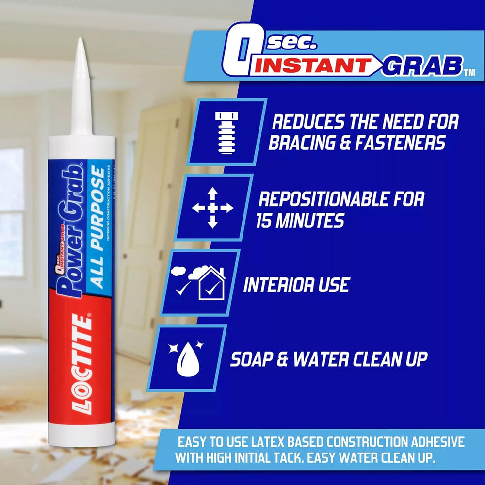 Loctite Power Grab Express All Purpose Construction Adhesive, 9 fl oz Cartrid...