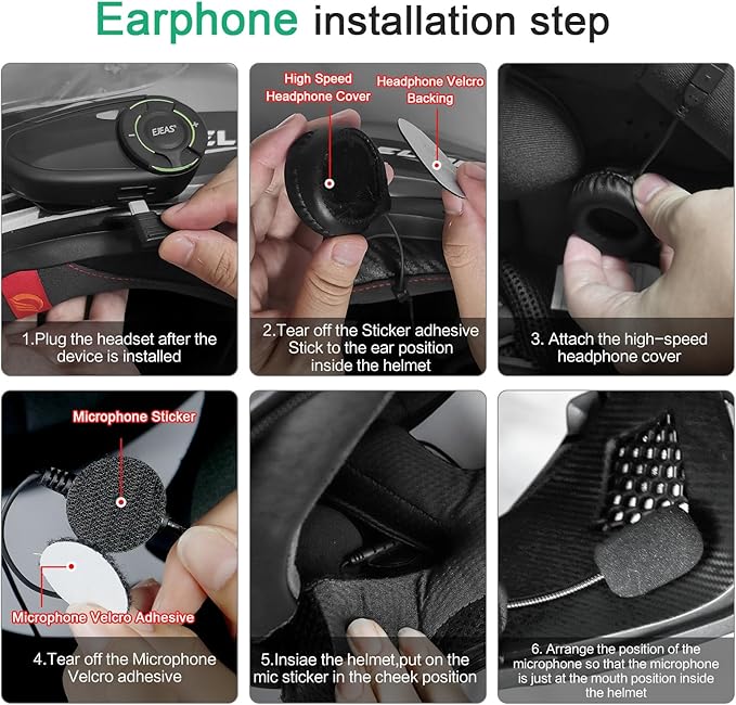 Q8 Motorcycle Helmet Bluetooth Intercom Headset, 230hours Standby, 6 Riders