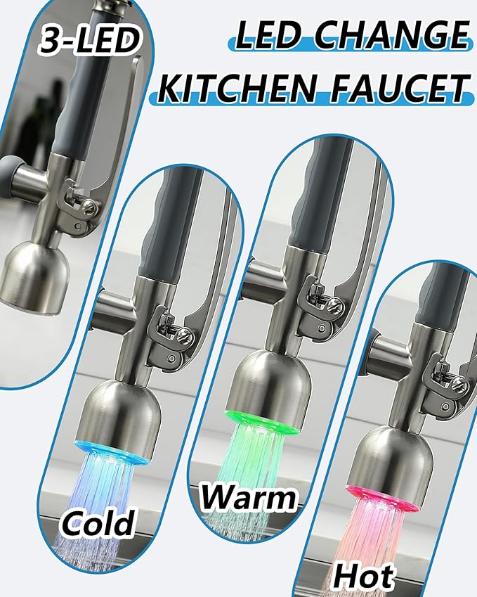 Fapully Commercial Single Handle Pull Down Sprayer Brushed Nickel Kitchen Faucet