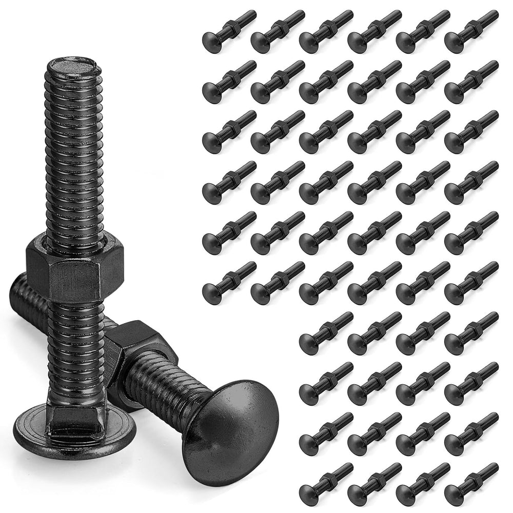 Yaocom 50 Pack Carriage Bolts with Nuts 3/8 x 3-1/2 Inch, Black