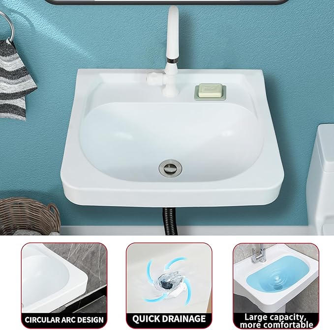 Wall Mount Bathroom Sink 19.7*15.3 No-Drill Installation Self-Adhesive Wash