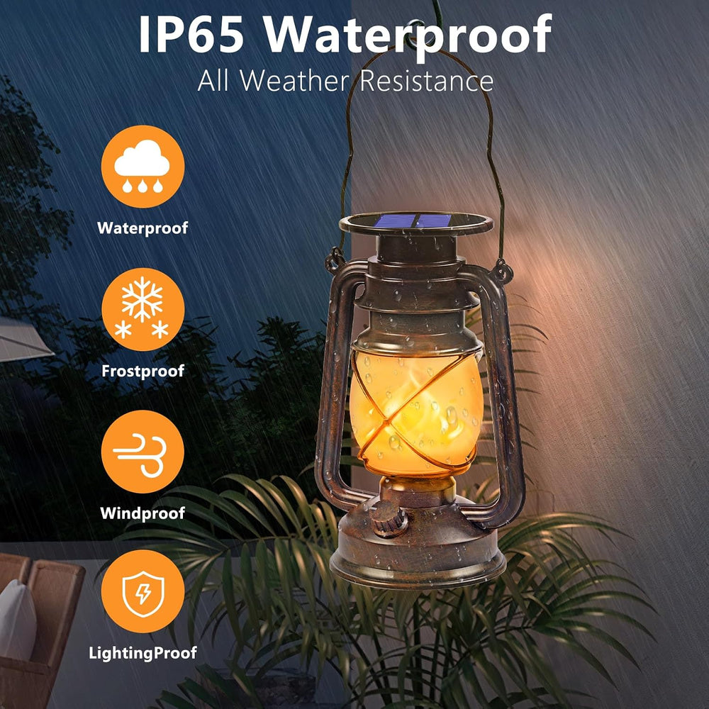 Solar Lanterns Outdoor Waterproof, 2 Pack Bronze Flickering Flame Lights