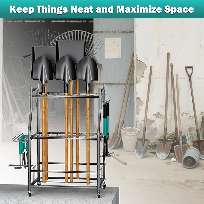 EVERHANGER Garden Tool Organizer Stand, Garage Tool Storage Organization