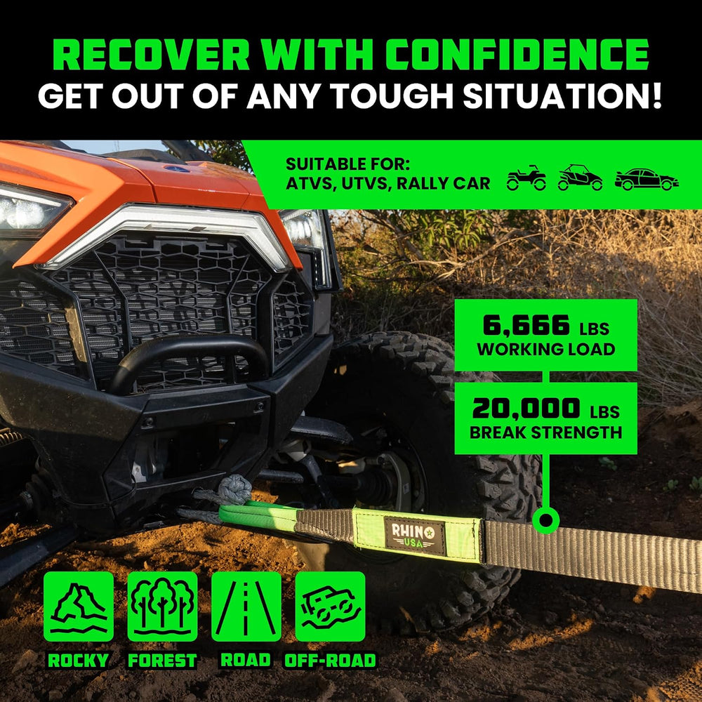 Rhino USA Offroad Recovery Tow Strap (2in x 20ft) - 20,024lb for UTV/ATV