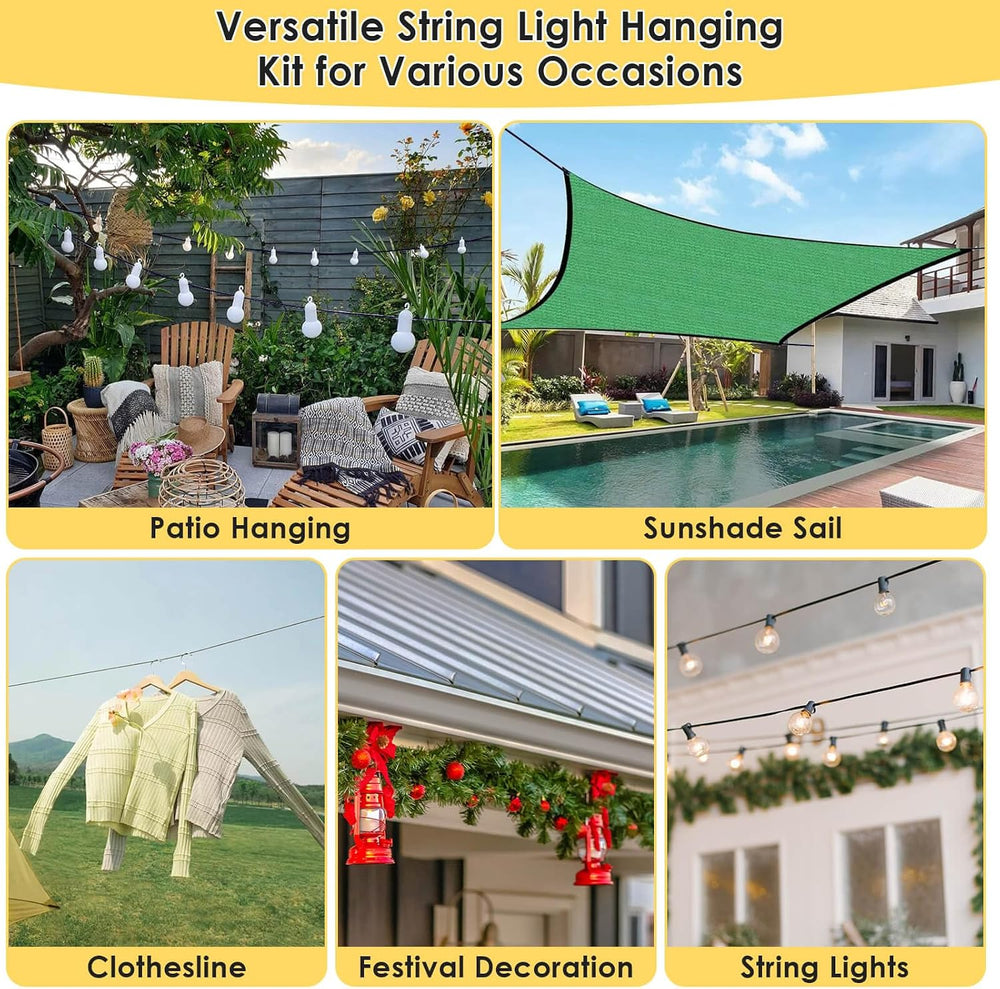 Flasoo 215Pcs String Light Hanging Kit, Outdoor Light Guide Wire Rope with 24...