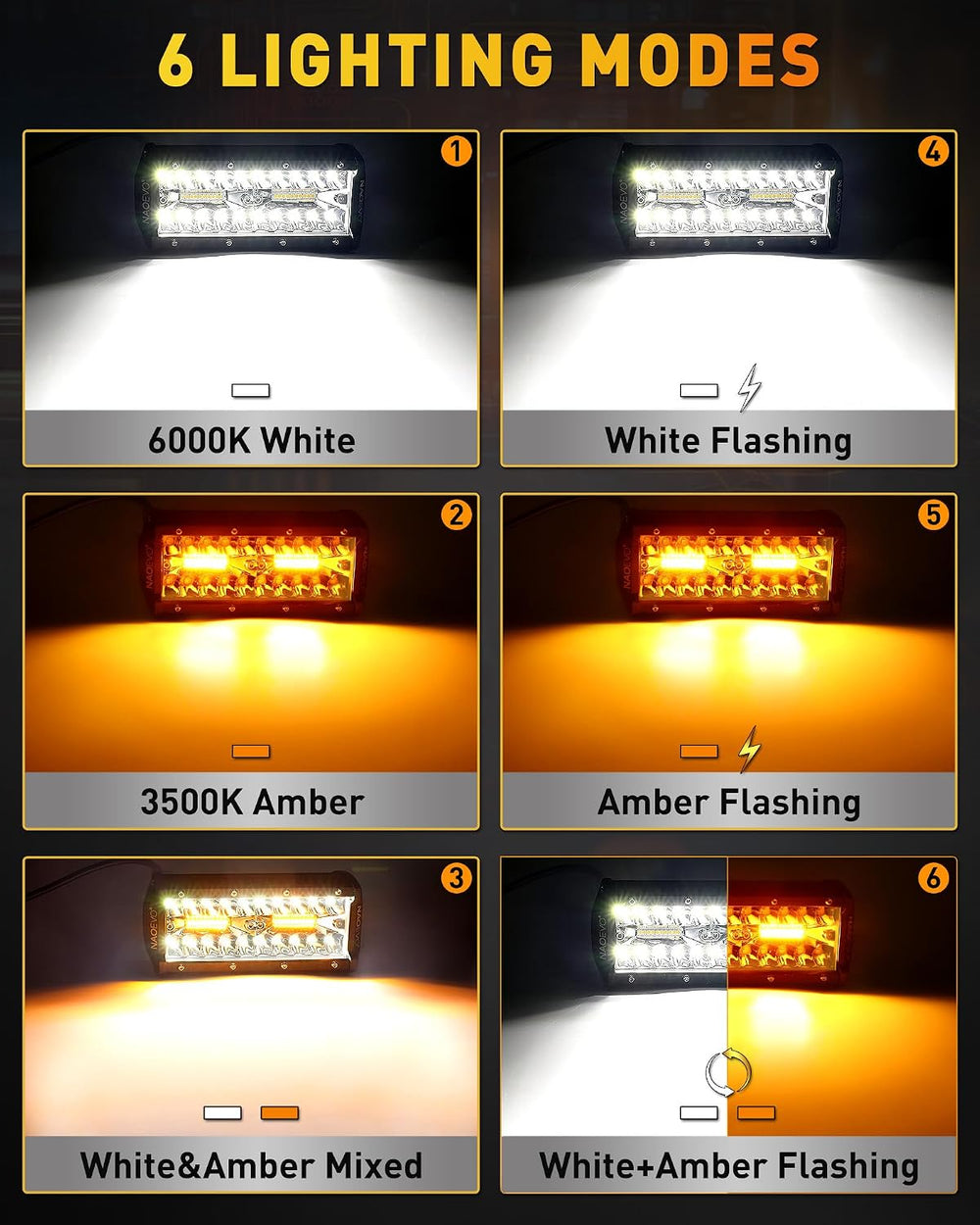 NAOEVO 7 Inch LED Light Bar, 6-Mode Strobe/Fog Lights with 2-Lead Harness