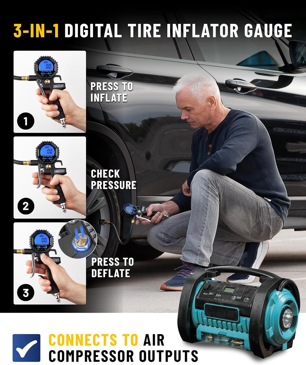 Digital Tire Pressure Gauge with Inflator for Air Compressor