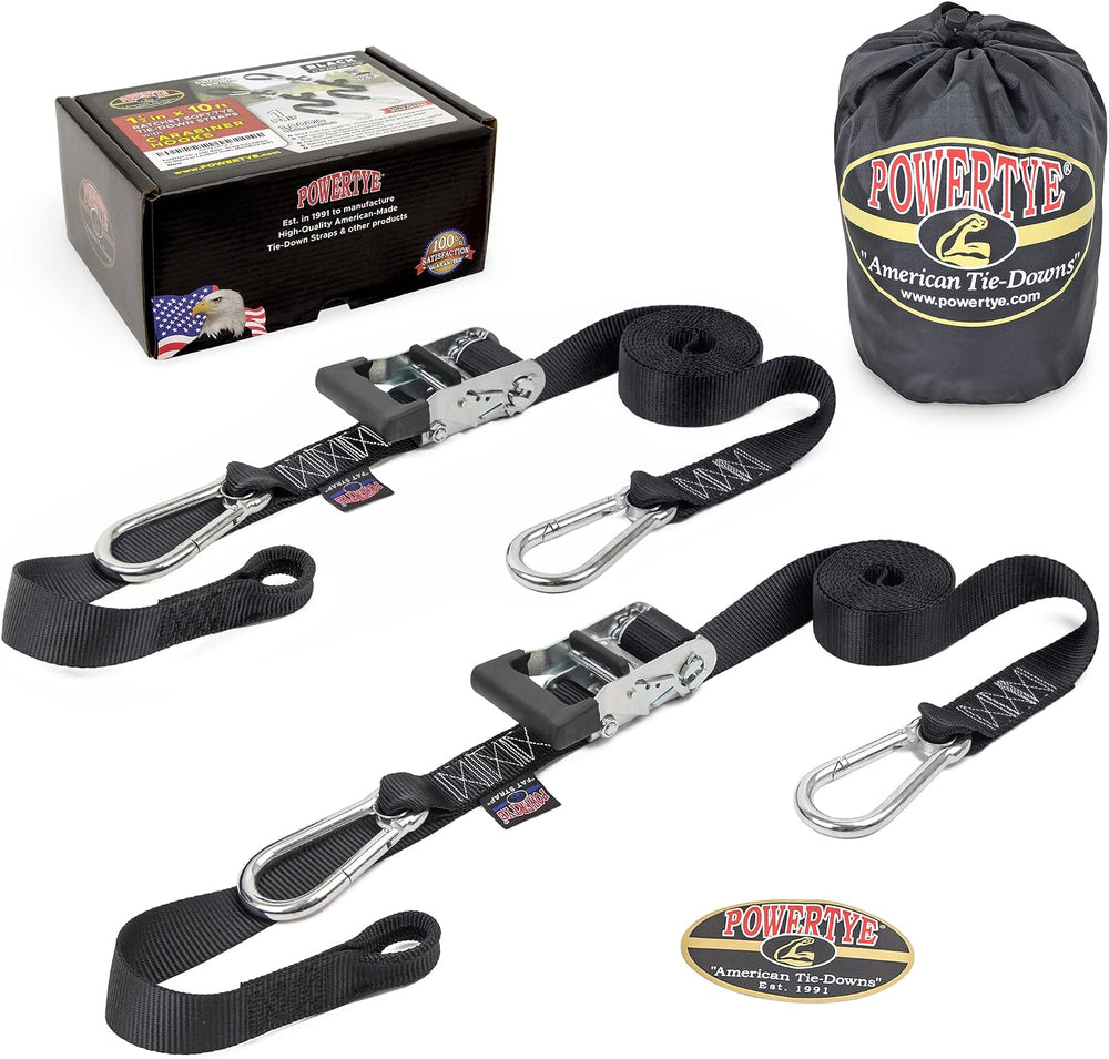 PowerTye - Made in USA - Extra Long Ratchet Tie Down Straps, Heavy Duty