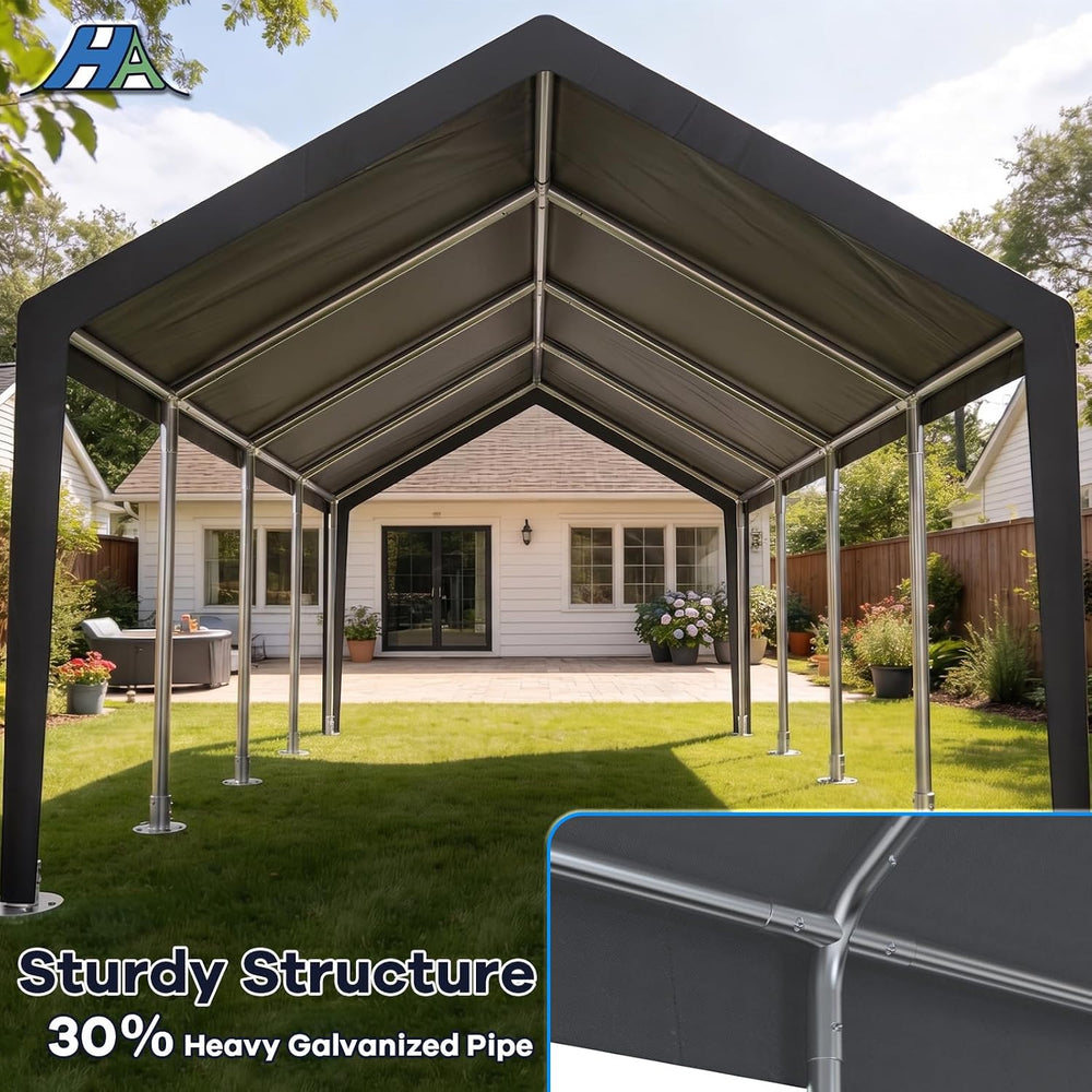 13x25 Heavy Duty Carport, Extra Length, Grey