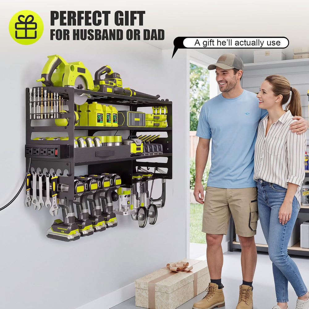 Large Power Tool Organizer Wall Mount with Charging Station, Black