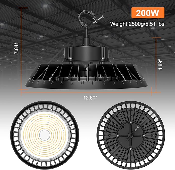 6Pack LED High Bay Lights, Super Bright 200W UFO High Bay LED Shop Lights