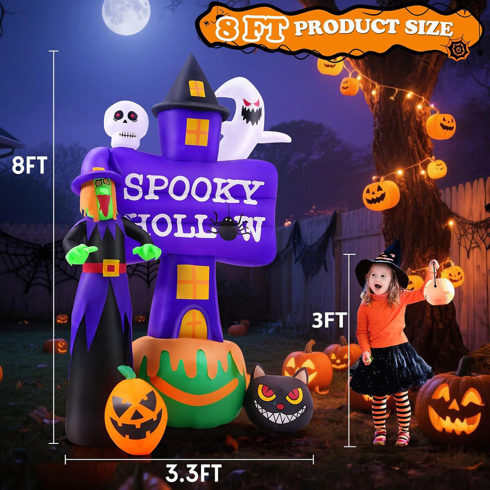 Whubefy 8FT Tall Halloween Inflatable Witch Spooky Ghost Outdoor Decoration