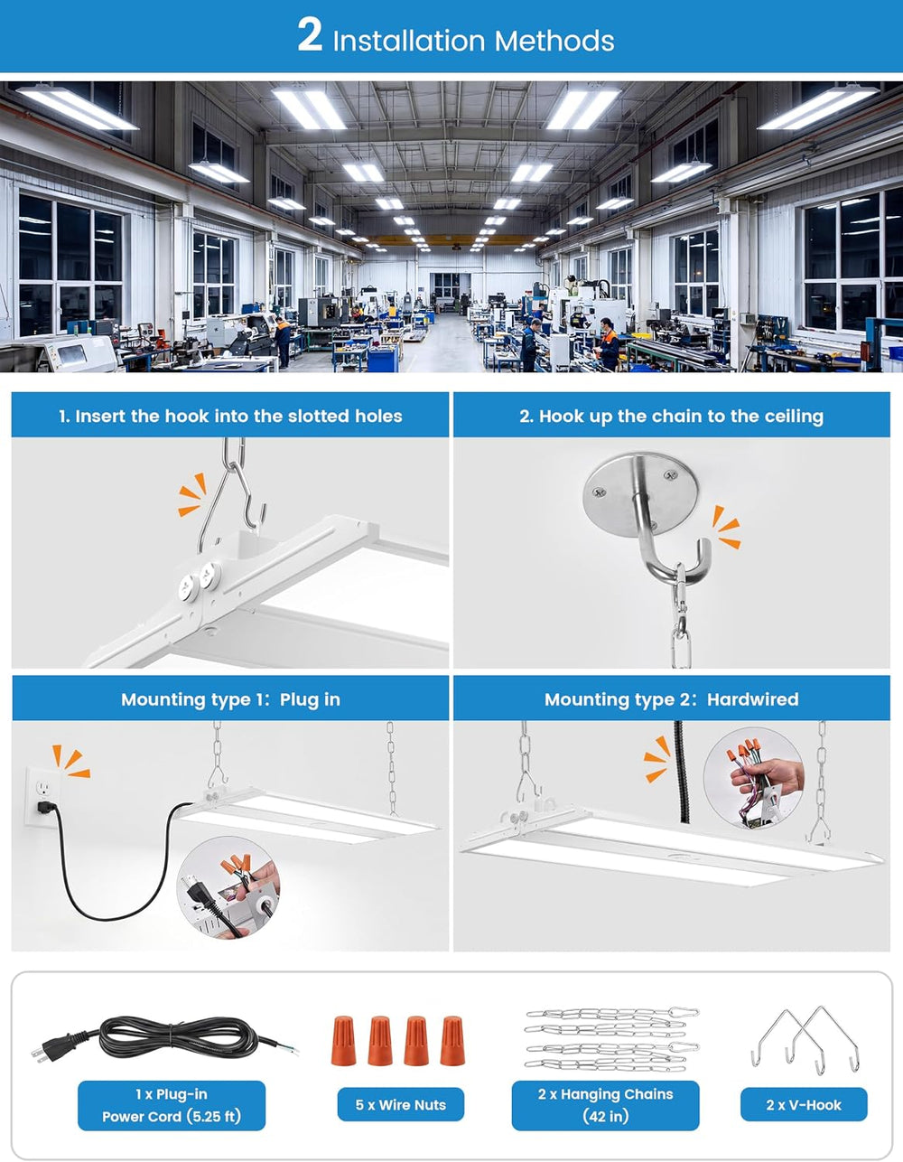 VOLISUN 2FT High Bay LED Shop Lights 2Pack, 200W 30000LM LED Linear Light