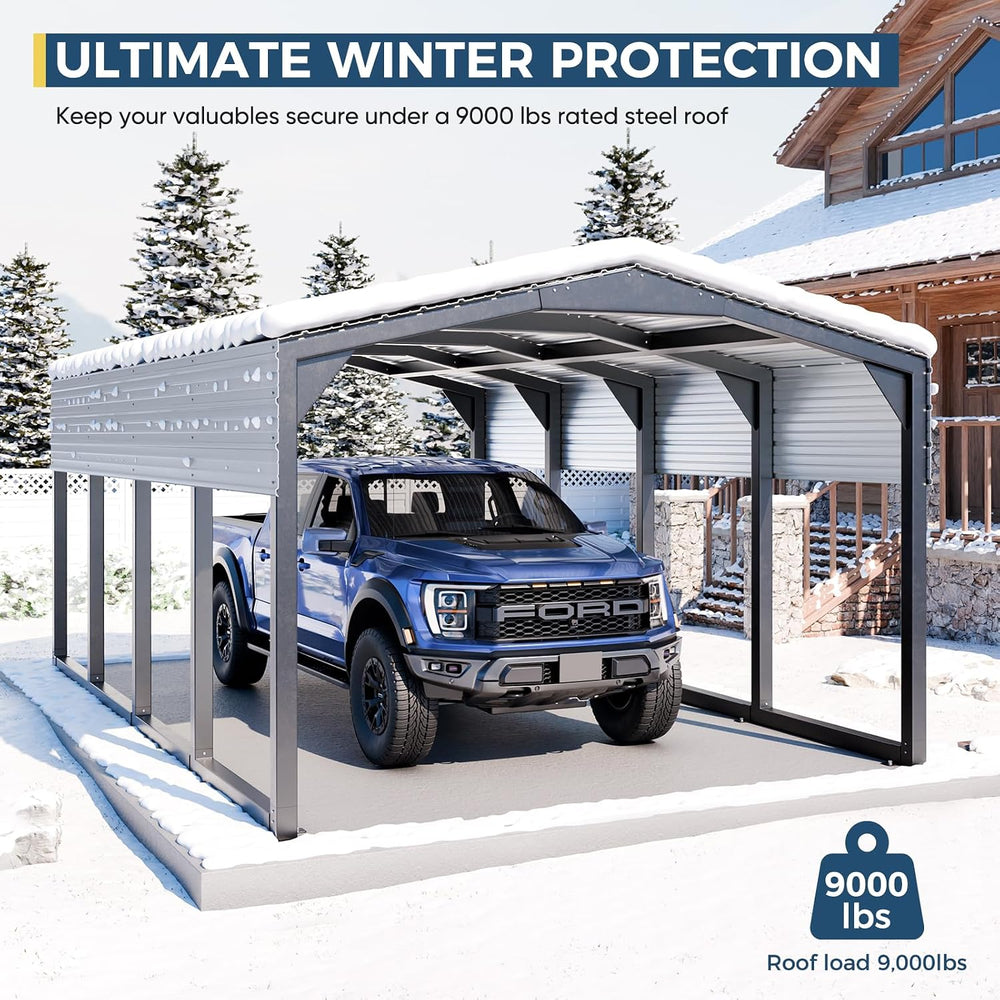 Military-Grade Metal Carport 12x20 FT, Heavy- Duty Galvanized Steel Roof