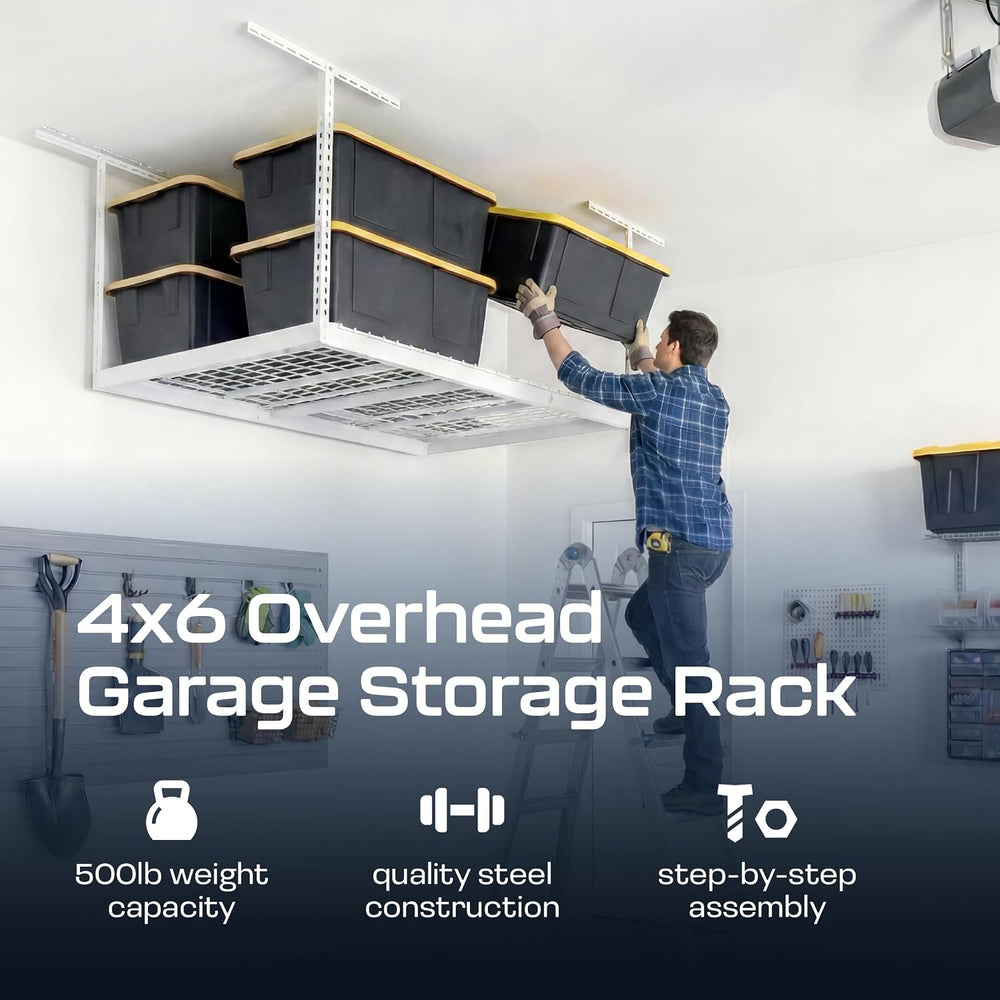 MonsterRax 4x6 Overhead Garage Storage Rack, Gray, 24"-45" Height