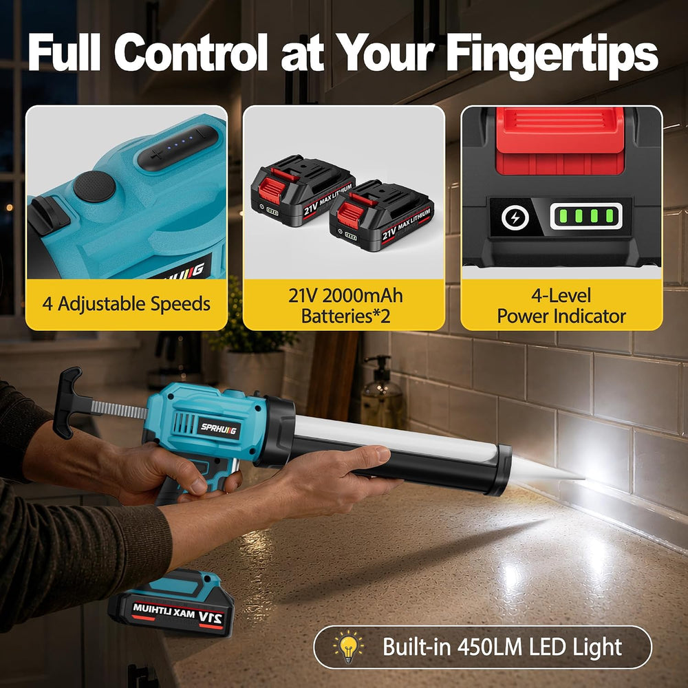 Cordless Electric Caulking Gun Automatic Battery Powered Caulk Gun with 21V 2...