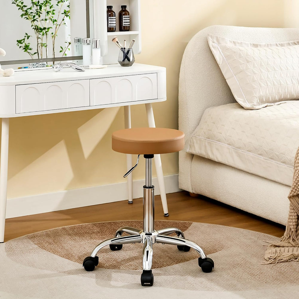 Rolling Massage Chair, Adjustable Hair Cutting Stool 19.5’’-26.6’’, Camel Brown