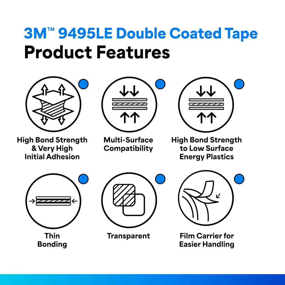 3M 9495LE Polyester Tape with 300LSE, Double Coated, Bonding & Laminating...