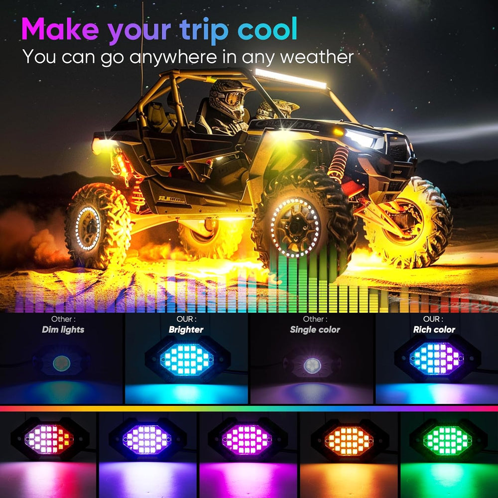 2PCS 3FT Whip Light and 4PCS Rock Light Combo Kit with Spring Base, Switch, A...
