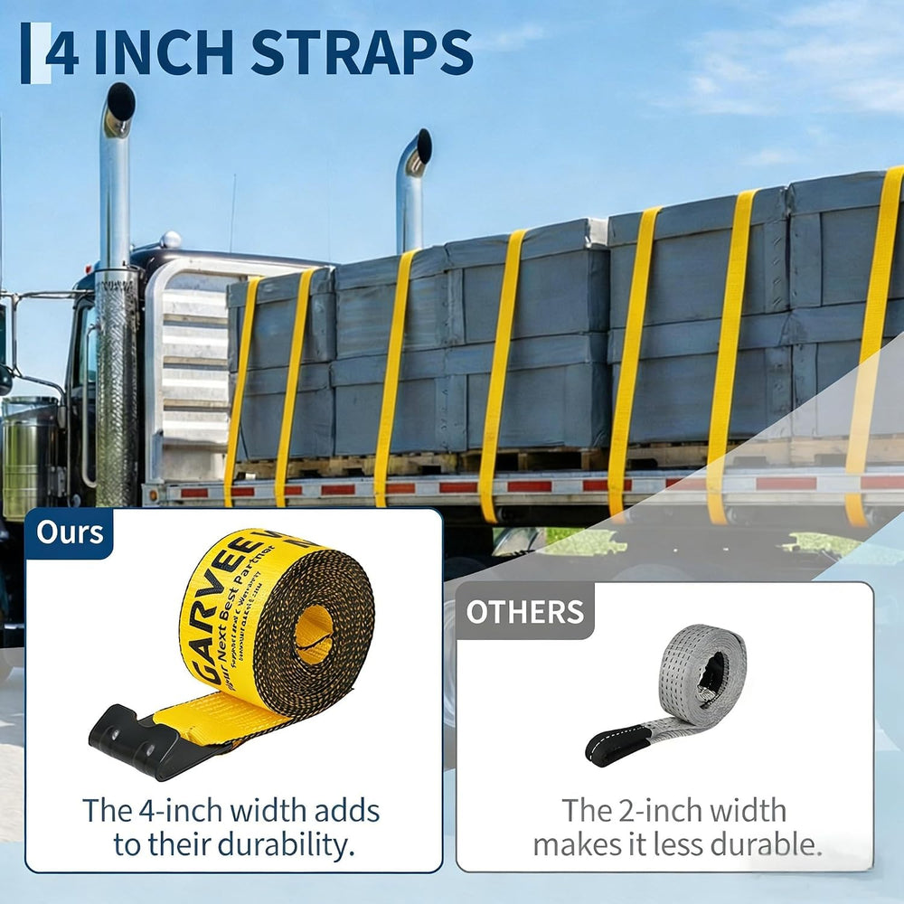 4 Pack Heavy Duty 4 in x 30 ft Winch Straps with Flat Hooks, 6,000 Lbs WLL / ...