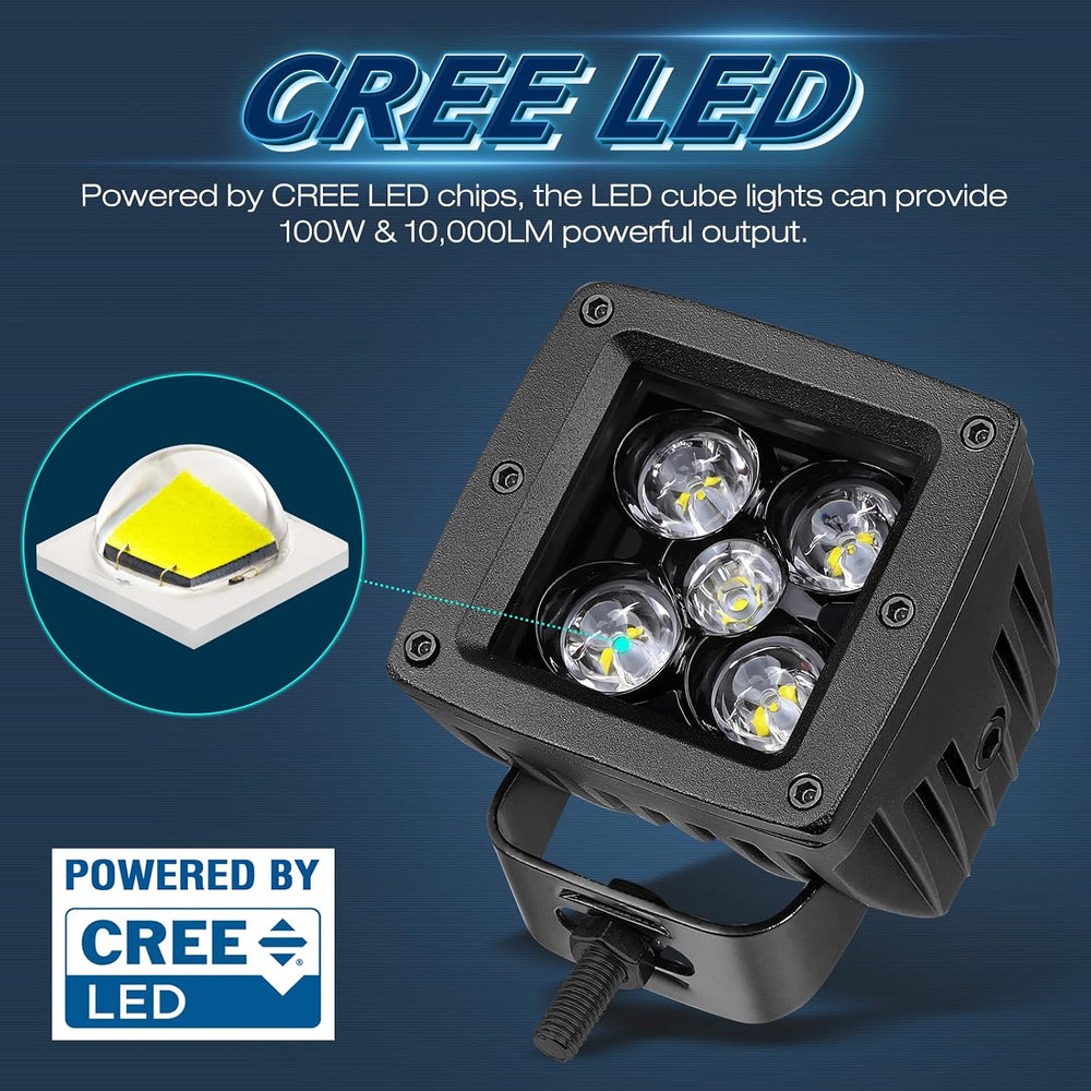 CREE LED Cubes, Niwaker 2Pcs 100W 3 Inch LED Pods Spot LED Work Light Off Roa...