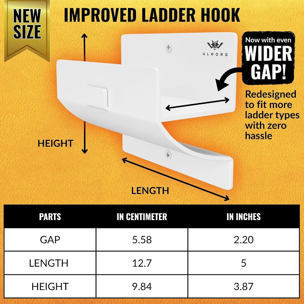Ladder Hooks Set of 4 White - Heavy Duty Garage Bracket - Wall Mount Hanger