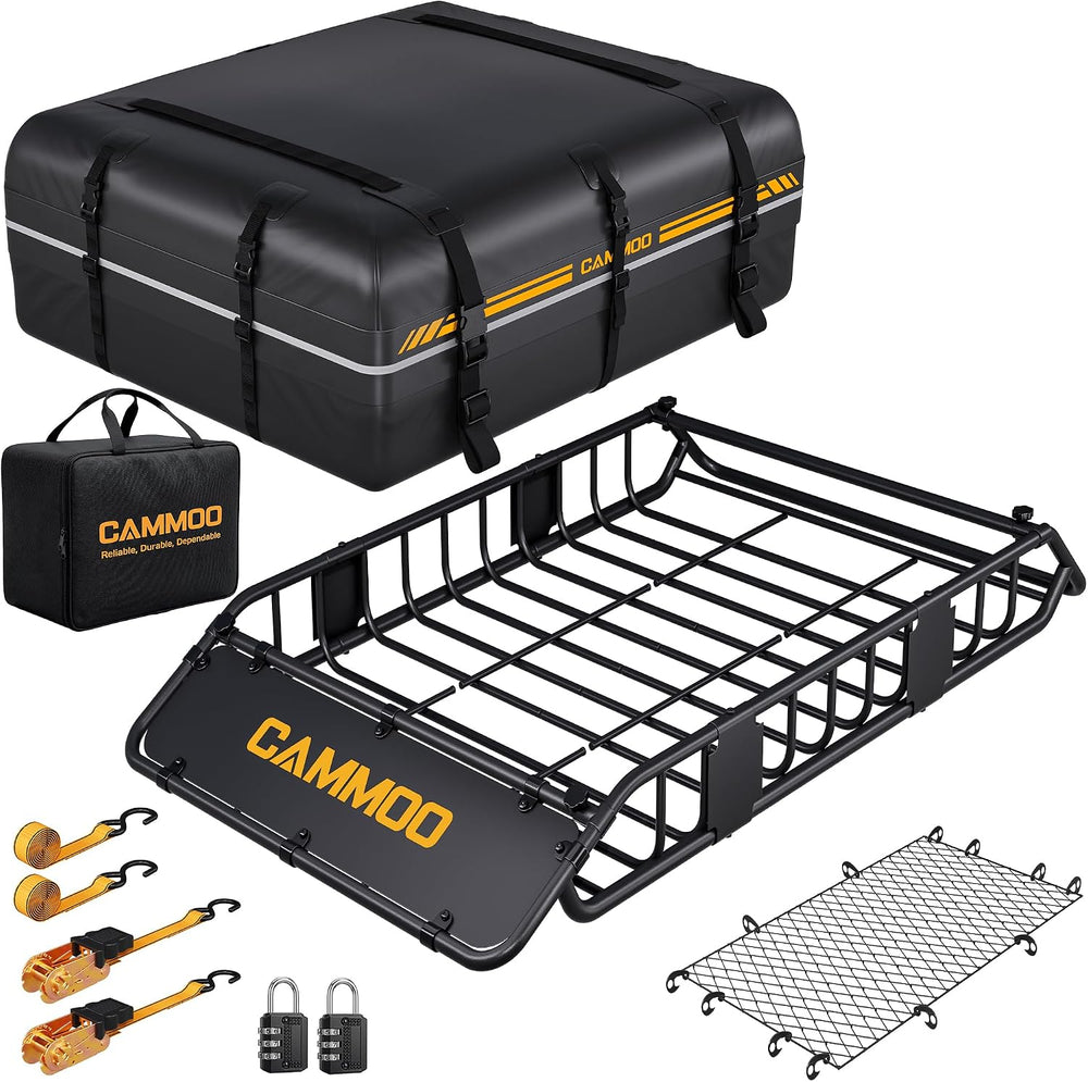 CAMMOO 54"x34" Roof Rack Basket, Removable Fairing & Support Ba...
