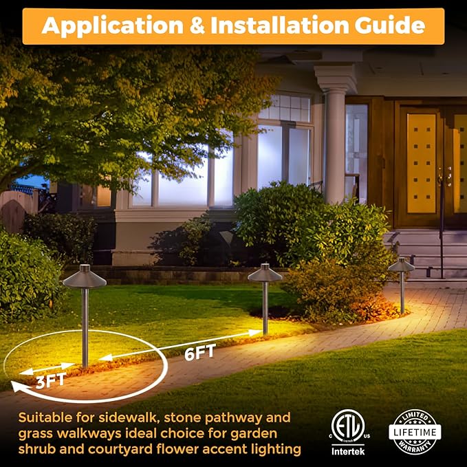 Gardencoin Solid Brass Low Voltage Pathway Lights, 12V AC/DC Heavy Duty LED (...