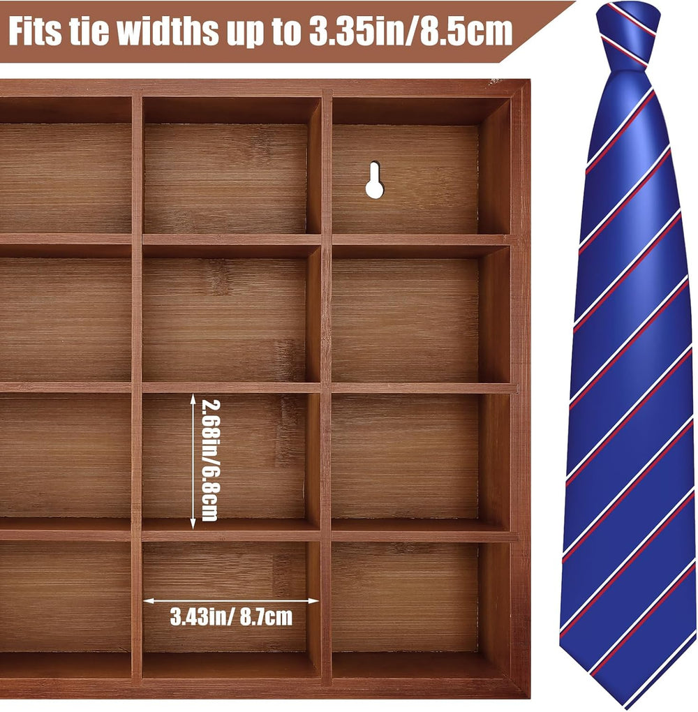 Wesiti 1 Pcs Tie Box Organizer for Men, Wall Mounted Tie Rack, Walnut Color