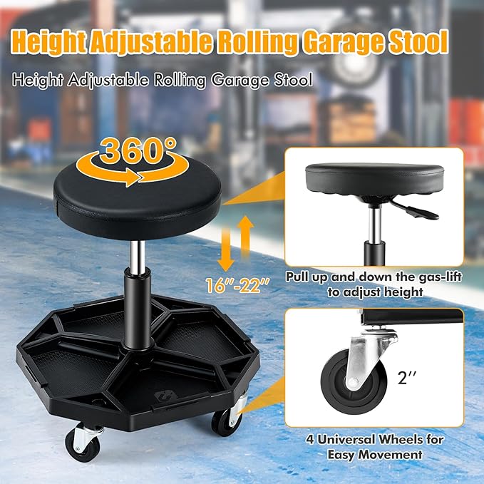 Adjustable Mechanic Rolling Stool, Pneumatic Rolling Stool