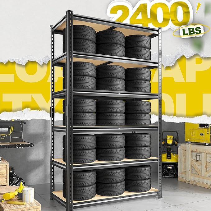 78" H Metal Shelving 6 Tier Garage Shelving Adjustable 2400LBS Storage S...