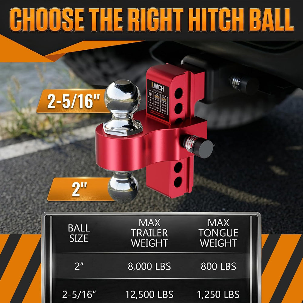 Red Adjustable Trailer Hitch for 2.5 in Receiver, 6 in Drop/Rise