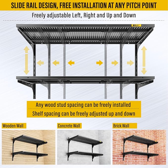 2 Tier 1.3x3ft Garage Shelving Wall Mounted, 400 lbs Load Capacity, 15.6x36inch