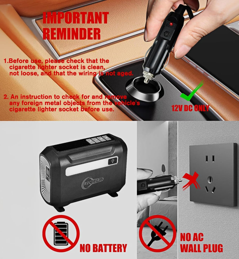 ROCGORLD R8 Tire Inflator Portable Air Compressor, DC 12V Air Compressor Port...