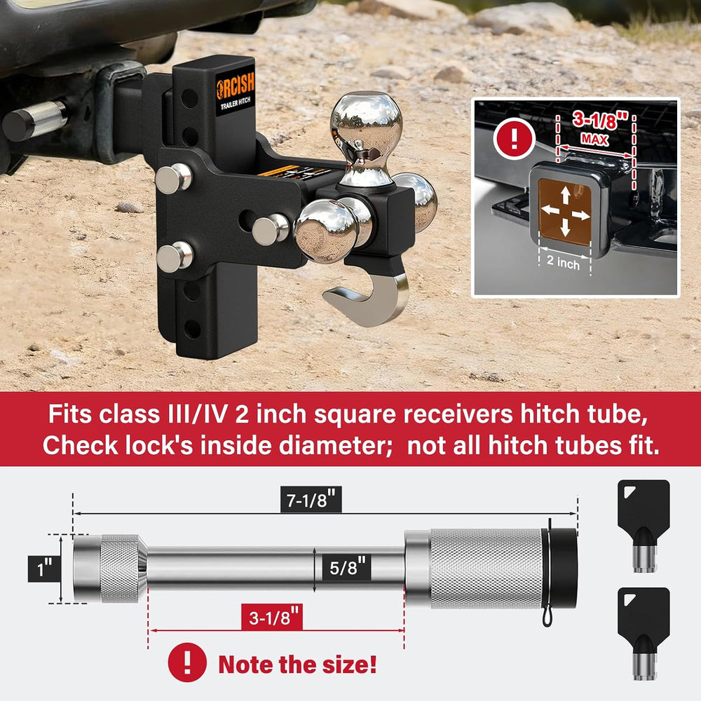 Adjustable Trailer Hitch, 360° Swivel Tri Ball Mount with Tow Hook & Lock