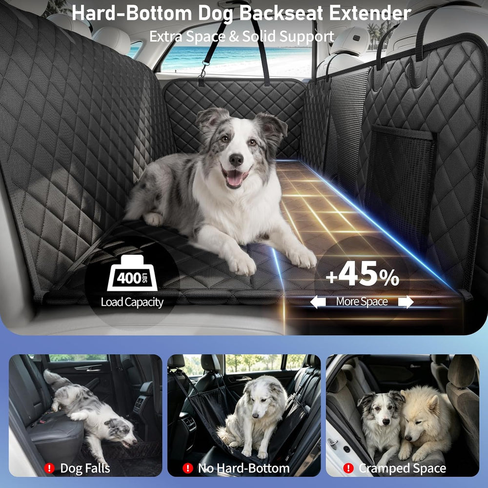Dog Car Seat Cover for Back Seat, Hard Bottom Dog Hammock,51in,Black