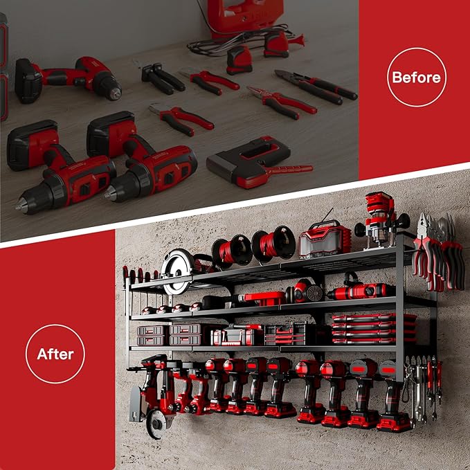 48" Large Power Tools Organizer Wall Mount, 12 Drill Holder