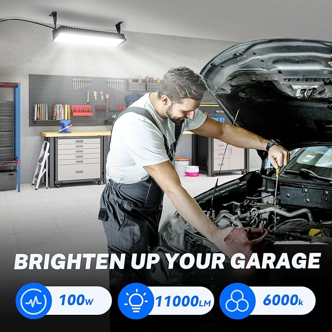 2 Pack LED Shop Lights, 100W 11000LM Plug in Garage Light