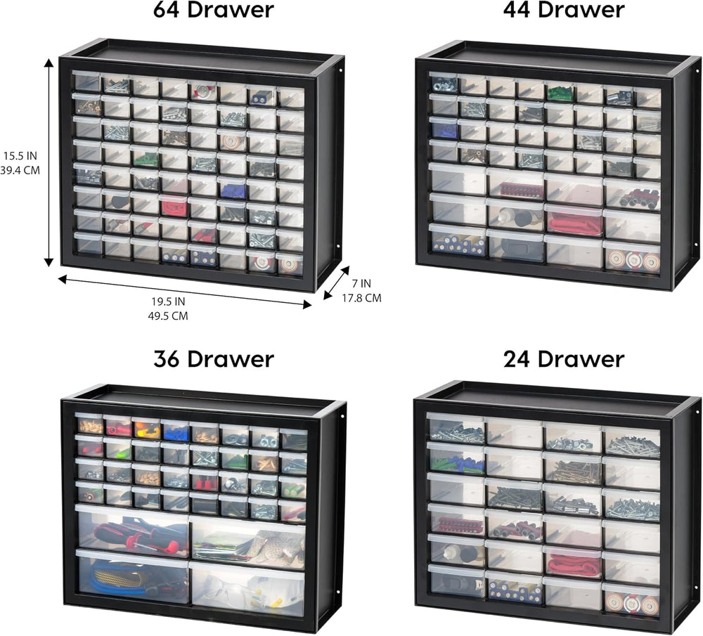 IRIS USA 64-Drawer Screw Organizer, Hardware Storage, Made in USA, Black