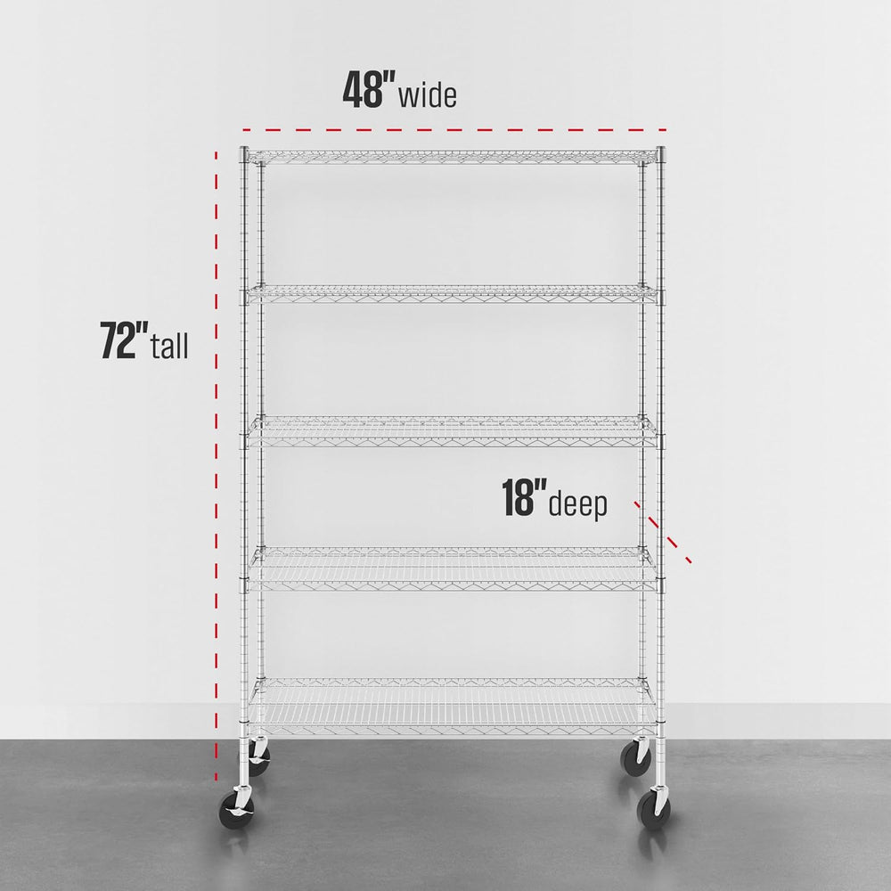 SafeRacks 5-Tier Wire Shelving with Wheels, NSF Heavy Duty 48x18x72 Rack