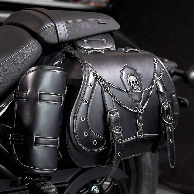 Motorcycle Saddlebags, 30L Leather Waterproof Side Saddle Bags