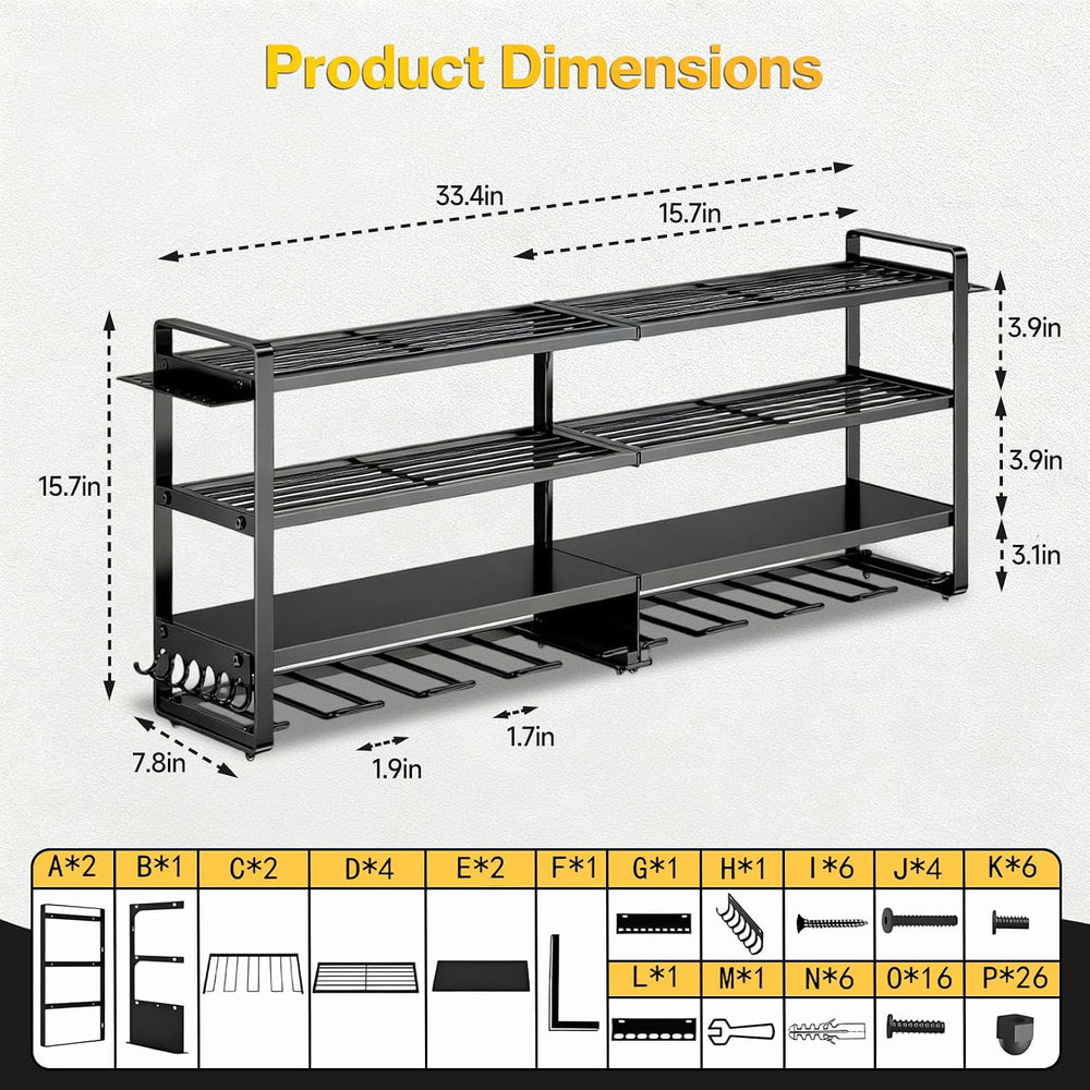 Heavy Duty 4-Tier Wall Mount Tool Rack, 8-Drill Holder & Charging Station...