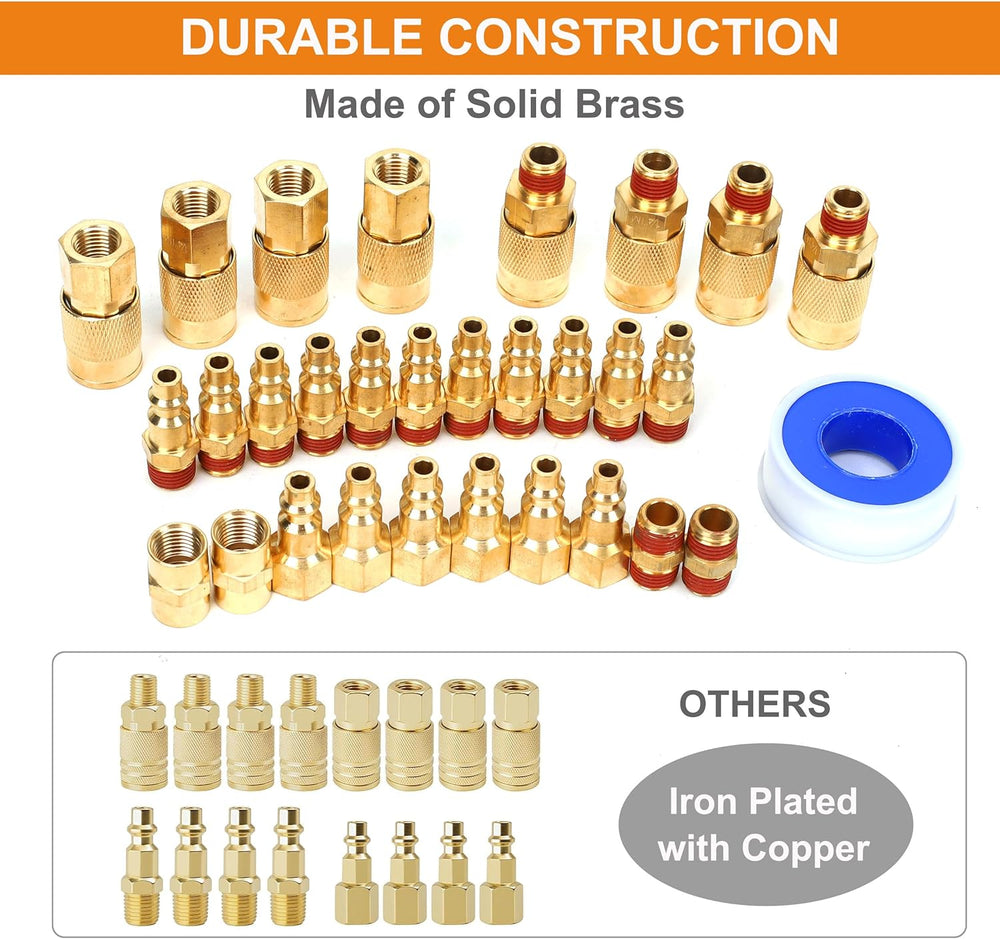30 Pieces Solid Brass Air Fittings, Industrial Coupler and Plug