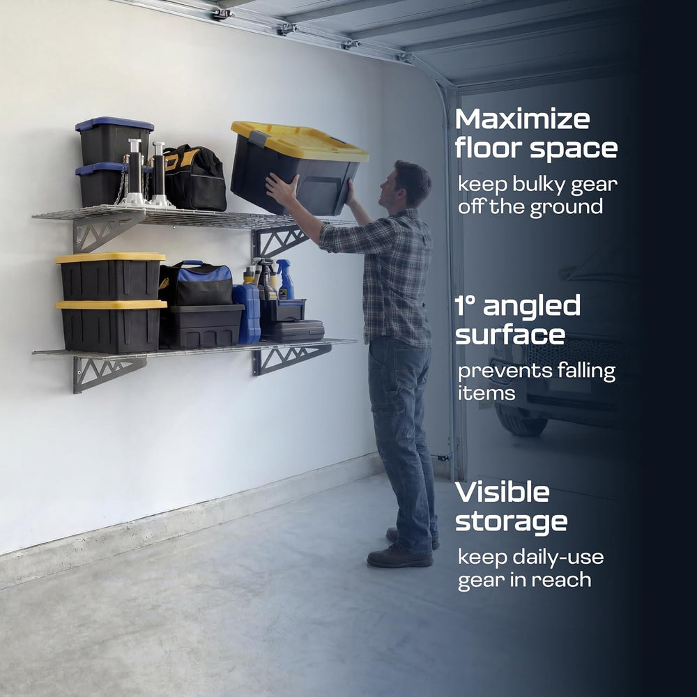 MonsterRax 24x48 White Garage Wall Shelf 2-Pack, 500lb, Hammertone