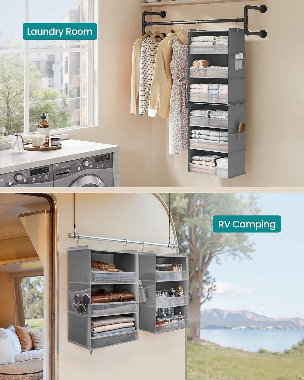 SONGMICS Widened Hanging Closet Organizer, 6-Tier, Separable,2 Pack