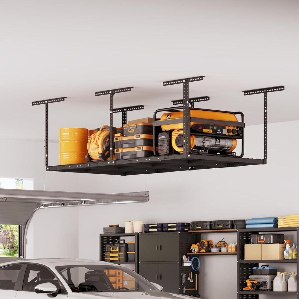 4x8ft Overhead Ceiling Garage Storage Rack, 750LBS Capacity, Black