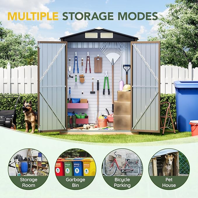 Breezz 5x3FT Outdoor Steel Storage Shed, Lockable Doors, Compact Metal Tool Shed
