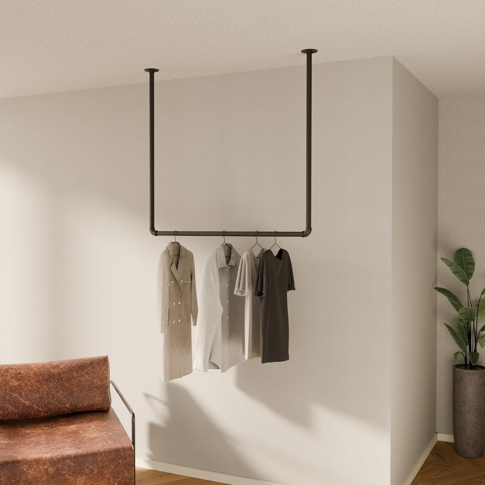 pamo Ceiling Mounted Clothes Rack – Black, 41x38 in, 55 lbs Capacity