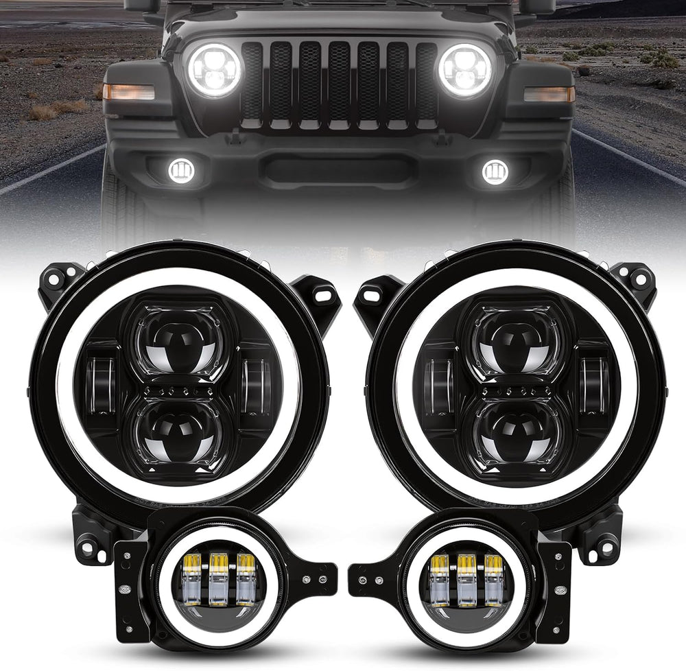 SUPAREE DOT 9 Inch Round LED Headlights and 4 Inch Fog Lights Combo