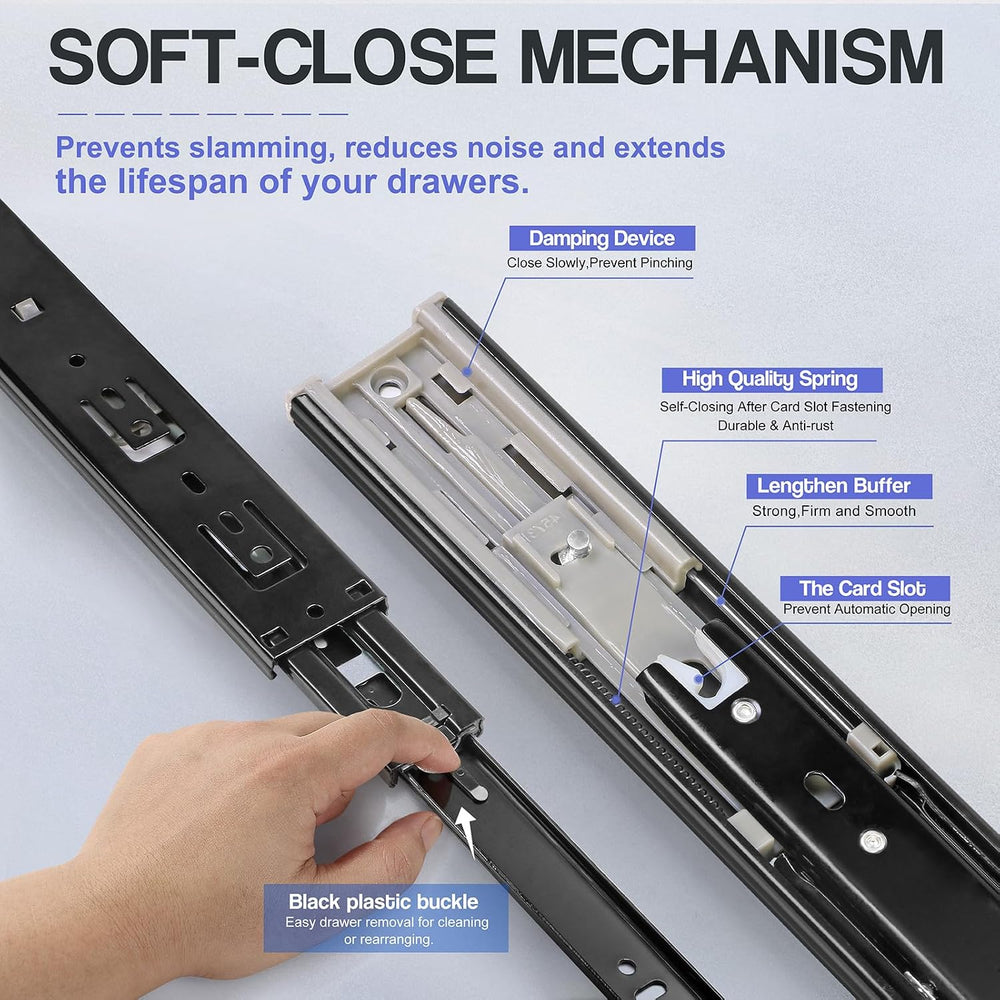 Soft Close Drawer Slides 10 Inch - Black, 5 Pair (10 Pieces)